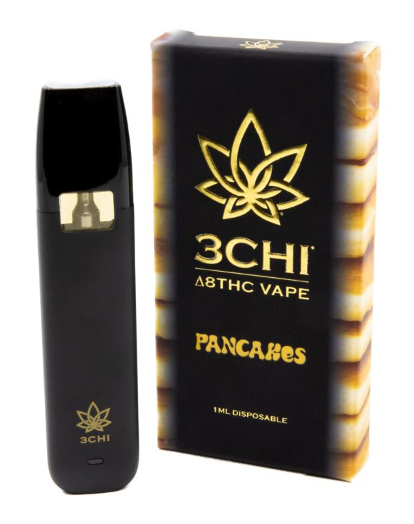 Delta 8 Disposable Vape - 1ml, Pancakes - Designed to give you a top-of-the-line, all-in-one experience, 3CHI's Pancakes Delta 8 Disposable Vape Pens deliver a potent and uniquely uplifting feeling.


 	Lab-tested by an accredited 3rd party lab
 	Potent, broad spectrum 95% Delta 8 THC oil
 	5% terpenes
 	Always free of additives or preservatives
 	1ml total oil