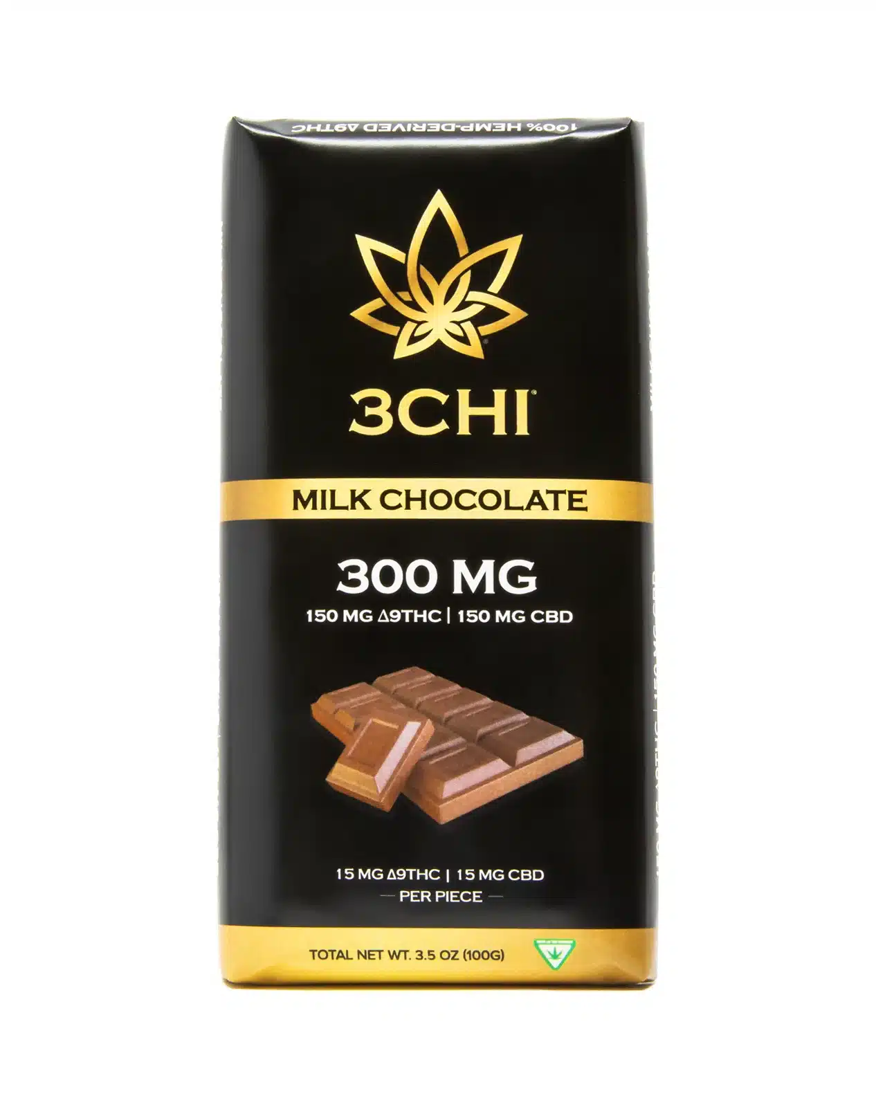 Delta 9 THC Milk Chocolate Bar - When it comes to Delta 9 THC edibles, only 3CHI offers the best. Our chocolate bars are no exception with their delicious silky texture and rich flavor that are perfect for when you need 'a little something sweet'. Packed with 15mg of hemp-derived, dispensary-grade Delta 9 and 15mg of USA-grown CBD per piece, each chocolate square gives you a full body and mind adventure, creating a unique and enjoyable experience every time you have one of these sweet treats. Specially-formulated, fast-acting Delta 9 THC edible Dispensary-grade NO hemp taste Non-GMO 15mg Delta 9 THC per chocolate square Potent & long-lasting Made from 100% USA-grown hemp Farm Bill Compliant: <0.3% Delta 9 THC