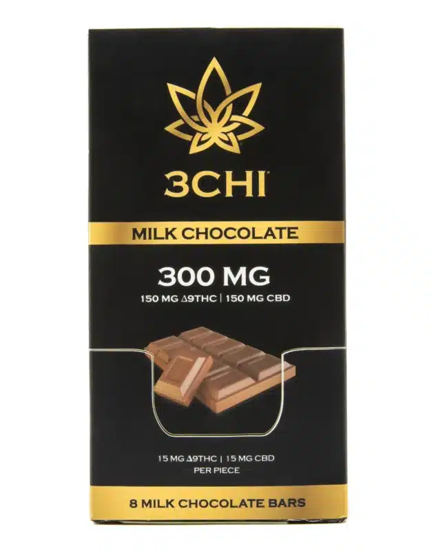 Delta 9 THC Milk Chocolate Bar - When it comes to Delta 9 THC edibles, only 3CHI offers the best. Our chocolate bars are no exception with their delicious silky texture and rich flavor that are perfect for when you need 'a little something sweet'. Packed with 15mg of hemp-derived, dispensary-grade Delta 9 and 15mg of USA-grown CBD per piece, each chocolate square gives you a full body and mind adventure, creating a unique and enjoyable experience every time you have one of these sweet treats. Specially-formulated, fast-acting Delta 9 THC edible Dispensary-grade NO hemp taste Non-GMO 15mg Delta 9 THC per chocolate square Potent & long-lasting Made from 100% USA-grown hemp Farm Bill Compliant: <0.3% Delta 9 THC