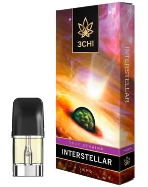 Interstellar - True Strains - 2ml Vape Pod - Keep your feet on the ground and your head in the stars with this potently serene Indica blend.

REQUIRES A 3CHI POD BATTERY TO USE