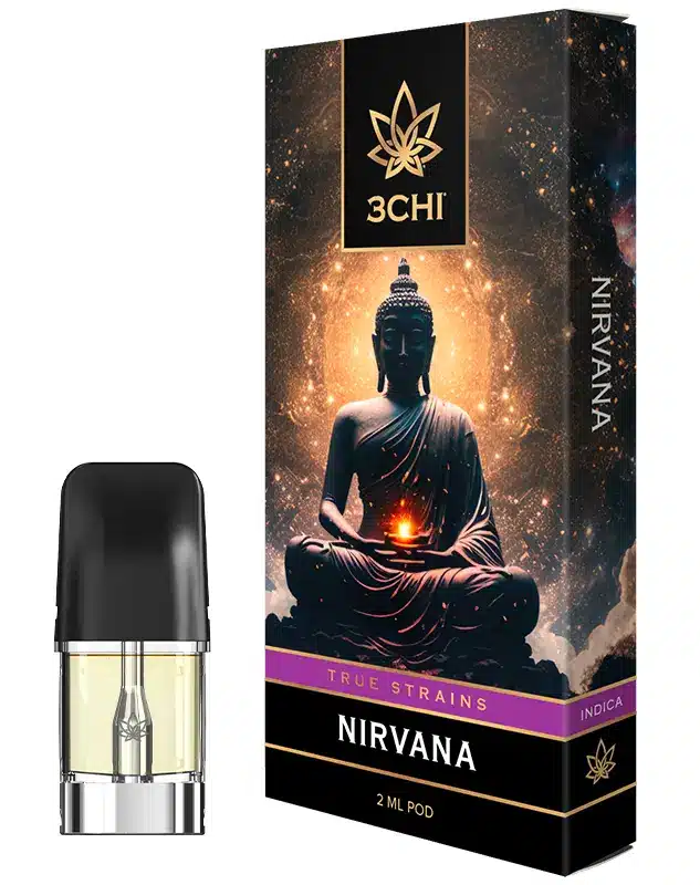 Nirvana - True Strains - 2ml Vape Pod - Delve into a state of peace and relief with this incredibly well-balanced and tranquil Indica blend.

REQUIRES A 3CHI POD BATTERY TO USE
