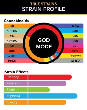 God Mode - True Strains - 2ml Vape Pod - Unlock divine and energizing euphoria with this uplifting and harmonizing Hybrid.

REQUIRES A 3CHI POD BATTERY TO USE