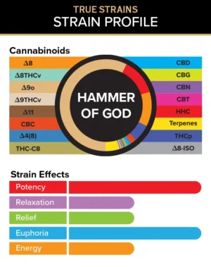 Hammer of God - True Strains - 2ml Vape Pod - Unlock divine and energizing euphoria with this uplifting and harmonizing Hammer of God Hybrid Vape Pod. REQUIRES A 3CHI POD BATTERY TO USE