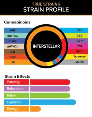 Interstellar - True Strains - 2ml Vape Pod - Keep your feet on the ground and your head in the stars with this potently serene Indica blend.

REQUIRES A 3CHI POD BATTERY TO USE