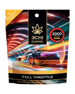True Strains Gummies - Full Throttle - WARNING: THIS IS A HIGH POTENCY PRODUCT Embrace the rush of Full Throttle. These 100mg Sativa gummies are your ticket to an exhilarating experience, designed for those who crave an energetic, full-speed-ahead adventure. Full Throttle Gummies are the perfect for a daytime boost, they offer a harmonious blend of vitality and focus. 100mg total cannabinoids per gummy Dispensary-grade Potent & long-lasting Vegan & cruelty-free Derived from USA-grown hemp Farm Bill Compliant: <0.3% Delta 9 THC