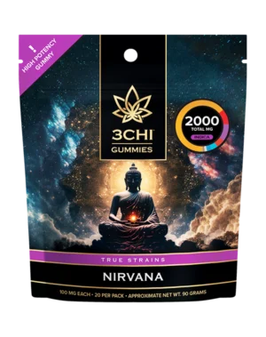 True Strains Gummies - Nirvana - WARNING: THIS IS A HIGH POTENCY PRODUCT Step into a state of bliss with Nirvana. These 100mg Indica gummies offer a serene, tranquil experience, ideal for evening relaxation. Each gummy is a gateway to peacefulness, helping you unwind and rejuvenate. 100mg total cannabinoids per gummy Dispensary-grade Potent & long-lasting Vegan & cruelty-free Derived from USA-grown hemp Farm Bill Compliant: <0.3% Delta 9 THC &nbsp;