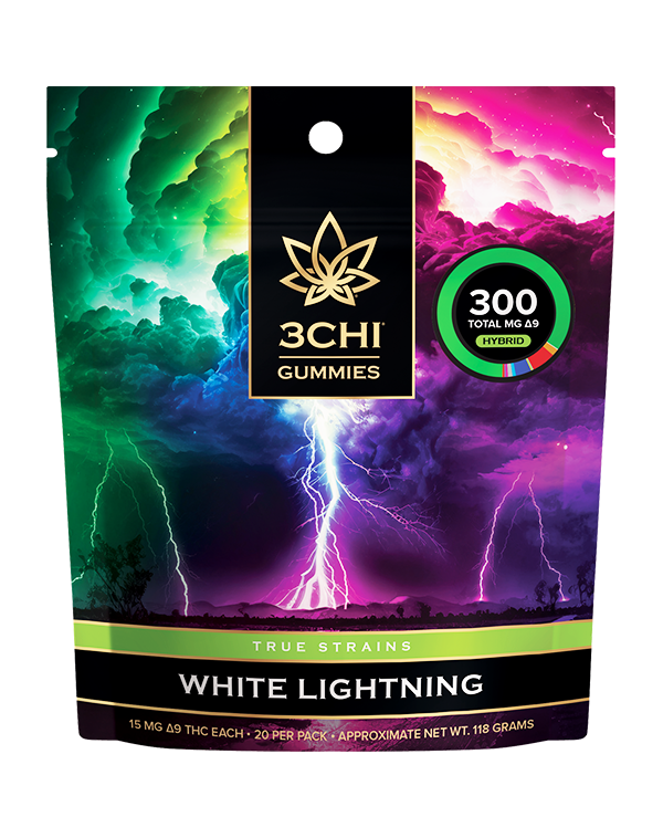True Strains Gummies - White Lightning - Experience the potent, electric thrill of White Lightning. These 15mg Delta 9 THC Hybrid gummies also come with THCP for a powerful and long lasting experience. 15mg Delta 9 THC per gummy Dispensary-grade Potent & long-lasting Vegan & cruelty-free Derived from USA-grown hemp Farm Bill Compliant: <0.3% Delta 9 THC