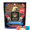 Freedom Blend Gummies - Our new Freedom Blend gummies come jam packed with 50mg of cannabinoids, offering a potent experience to help free you of any stress or worries this summer. These gummies can provide a nice energy boost but with a touch of euphoria that can have you soaring with the eagles. You get 3 different flavors of Cherry, Lime, and Blue Raspberry, embracing the patriotic theme of the Freedom Blend. Be sure to grab a bag to take with you on your summer adventures!