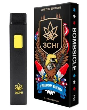 Freedom Blend Vape Disposable - 2ml - This highly potent Freedom Blend vape will send you into a star-spangled euphoria that will keep you coming back for more. With THCA, THCP, THC-C8, HHC, ∆8, a host of other purposely curated cannabinoids and a Bombsicle flavor, you can rest assure that this vape checks all the boxes from flavor to effects.