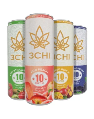 Delta 9 THC Seltzers - Sugar Free - 10mg - Kick back with of 3CHI’s Delta 9 THC Seltzers—a line of bold, fruit-infused fizz each packing a smooth 10 mg Delta‑9 buzz. Zero alcohol, zero sugar, low-calorie, and fast‑acting, it’s pure bubbly bliss without the booze or the hangover. Now available as individual cans or 4-packs!