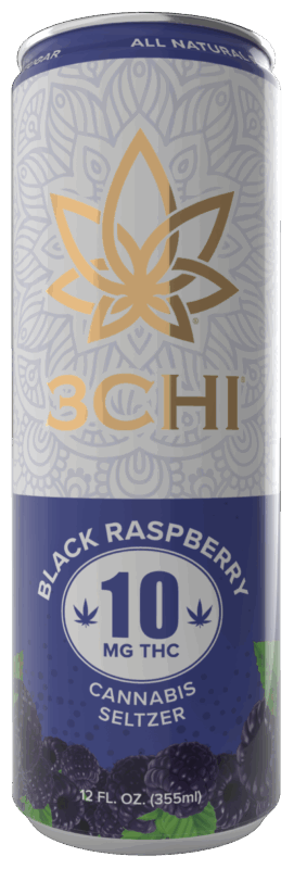 Deep midnight‑blue Black Raspberry can showcasing berry clusters, sugar‑free, 20 calories, 10 mg THC