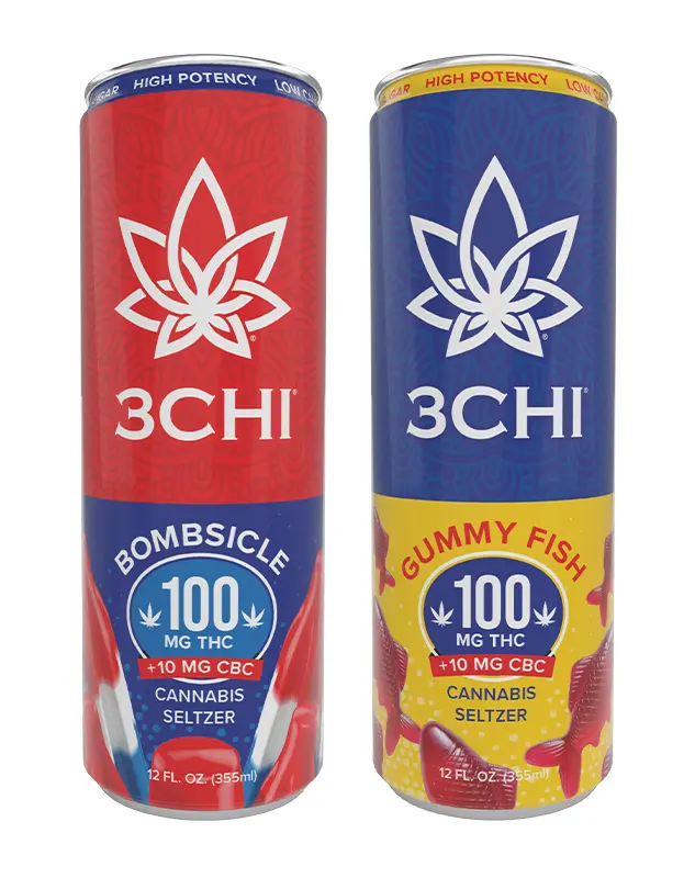 Delta 9 THC Seltzers - Sugar Free - 100mg - 3CHI's strongest seltzer made for those with high tolerances, not for beginners. 100mg of hemp-derived Delta-9 THC per can - no alcohol, no sugar, no next-day regret. The Bombsicle flavor hits with cherry, lime, and blue raspberry in a sparkling punch that's as bold as the buzz behind it. Effects in as fast as 5–15 minutes. Just 15 calories. Strong. Flavorful. No hangover. That's the move.