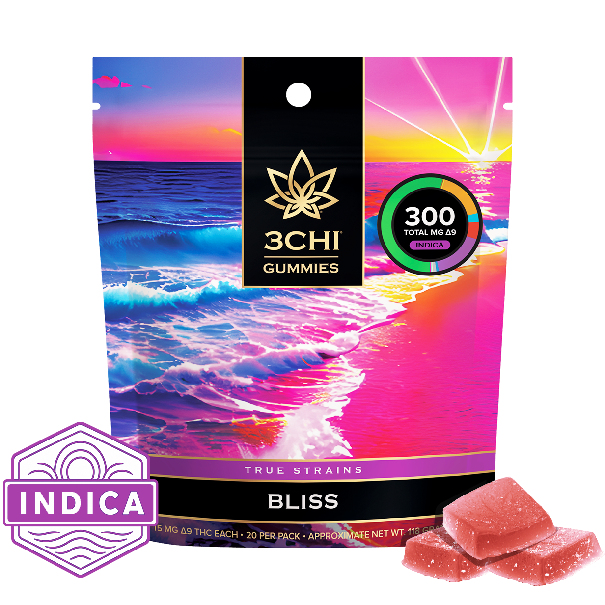 True Strains Gummies - Bliss - Discover the joy of Bliss. These 15mg Delta 9 THC Indica gummies are crafted for a delightful serene experience. Ideal for enhancing your mood and adding a touch of calm happiness, they're a sweet escape into pleasure.
15mg Delta 9 THC per gummy
Dispensary-grade
Potent & long-lasting
Vegan & cruelty-free
Derived from USA-grown hemp
Farm Bill Compliant: <0.3% Delta 9 THC