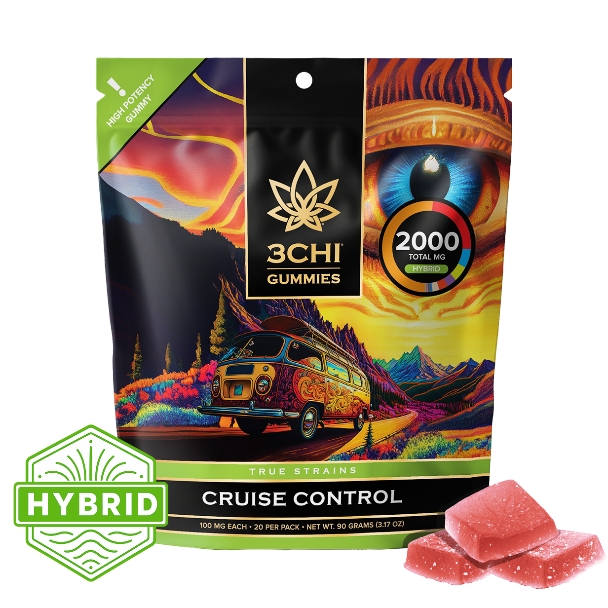True Strains Gummies - Cruise Control - WARNING: THIS IS A HIGH POTENCY PRODUCT
Find your perfect balance with Cruise Control. These 100mg Hybrid gummies provide a steady, enjoyable ride, ideal for unwinding without losing your momentum. They're perfect for those seeking a controlled, yet uplifting experience.
100mg total cannabinoids per gummy
Dispensary-grade
Potent & long-lasting
Vegan & cruelty-free
Derived from USA-grown hemp
Farm Bill Compliant: <0.3% Delta 9 THC