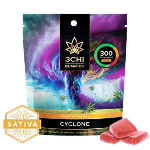 True Strains Gummies - Cyclone - Get swept away by Cyclone. These 15mg Delta 9 THC Sativa gummies are blended to produce a whirlwind of euphoria and excitement. Perfect for those seeking a potent, yet balanced experience,

 	15mg Delta 9 THC per gummy
 	Dispensary-grade
 	Potent & long-lasting
 	Vegan & cruelty-free
 	Derived from USA-grown hemp
 	Farm Bill Compliant: <0.3% Delta 9 THC
