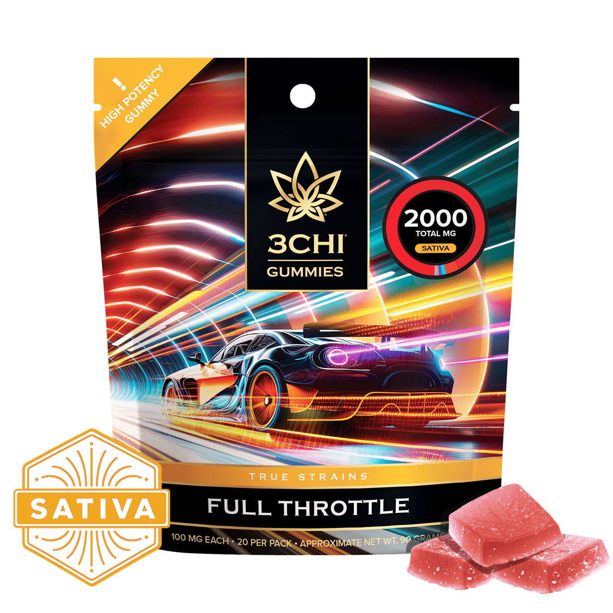 True Strains Gummies - Full Throttle - WARNING: THIS IS A HIGH POTENCY PRODUCT
Embrace the rush of Full Throttle. These 100mg Sativa gummies are your ticket to an exhilarating experience, designed for those who crave an energetic, full-speed-ahead adventure. Full Throttle Gummies are the perfect for a daytime boost, they offer a harmonious blend of vitality and focus.
100mg total cannabinoids per gummy
Dispensary-grade
Potent & long-lasting
Vegan & cruelty-free
Derived from USA-grown hemp
Farm Bill Compliant: <0.3% Delta 9 THC