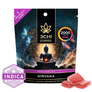 True Strains Gummies - Nirvana - WARNING: THIS IS A HIGH POTENCY PRODUCT

Step into a state of bliss with Nirvana. These 100mg Indica gummies offer a serene, tranquil experience, ideal for evening relaxation. Each gummy is a gateway to peacefulness, helping you unwind and rejuvenate.

 	100mg total cannabinoids per gummy
 	Dispensary-grade
 	Potent & long-lasting
 	Vegan & cruelty-free
 	Derived from USA-grown hemp
 	Farm Bill Compliant: <0.3% Delta 9 THC

&nbsp;