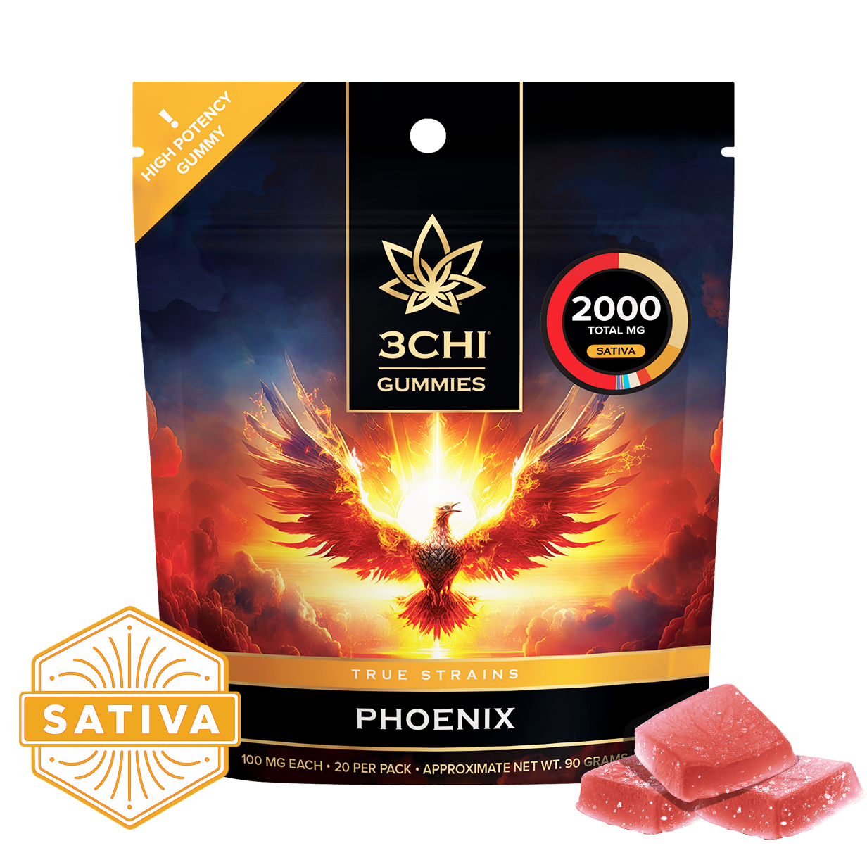 True Strains Gummies - Phoenix - WARNING: THIS IS A HIGH POTENCY PRODUCT
Unleash the fiery spirit of Phoenix with these 100mg Sativa gummies. Ideal for those seeking a vibrant lift, these gummies are great for daytime use, offering a potent and invigorating euphoria.
100mg total cannabinoids per gummy
Dispensary-grade
Potent & long-lasting
Vegan & cruelty-free
Derived from USA-grown hemp
Farm Bill Compliant: <0.3% Delta 9 THC