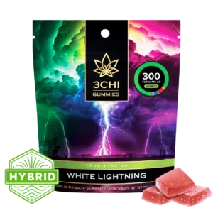 True Strains Gummies - White Lightning - Experience the potent, electric thrill of White Lightning. These 15mg Delta 9 THC Hybrid gummies also come with THCP for a powerful and long lasting experience.

 	15mg Delta 9 THC per gummy
 	Dispensary-grade
 	Potent & long-lasting
 	Vegan & cruelty-free
 	Derived from USA-grown hemp
 	Farm Bill Compliant: <0.3% Delta 9 THC
