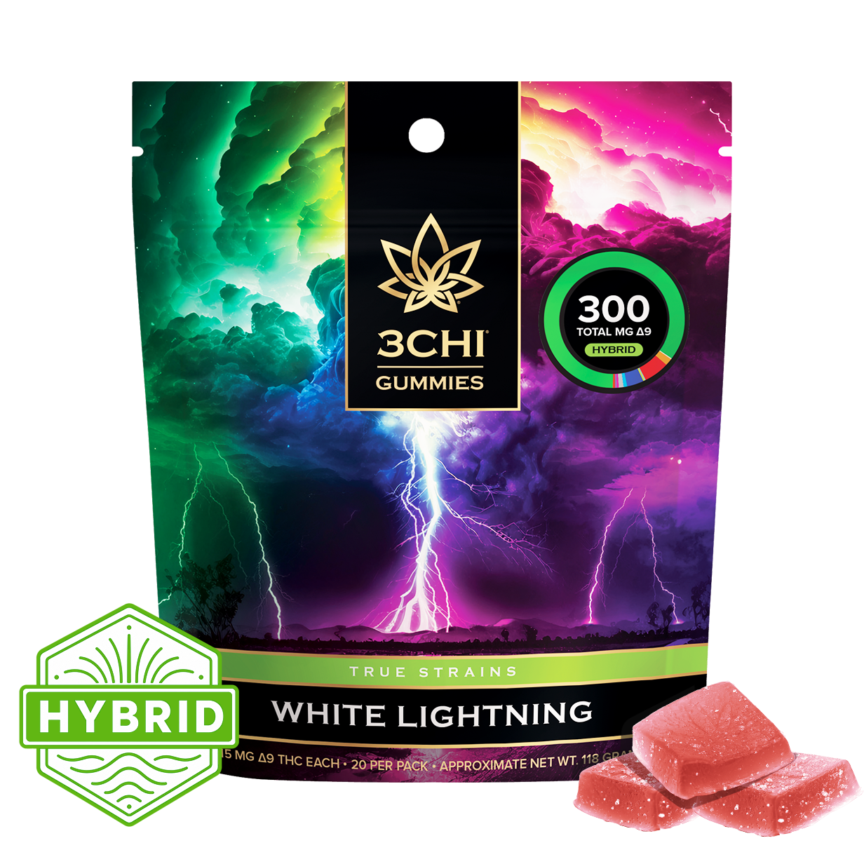True Strains Gummies - White Lightning - Experience the potent, electric thrill of White Lightning. These 15mg Delta 9 THC Hybrid gummies also come with THCP for a powerful and long lasting experience.
15mg Delta 9 THC per gummy
Dispensary-grade
Potent & long-lasting
Vegan & cruelty-free
Derived from USA-grown hemp
Farm Bill Compliant: <0.3% Delta 9 THC