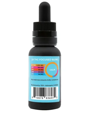 Delta 8 Focused Blends - Calm Oil Tincture - Using a blend of 75% Δ8THC distillate, 25% of a variety of cannabinoids (CBT, CBC, CBN, CBD), this designer calm oil tincture gives a more tailored effect than any cannabis strain ever could. This 1oz bottle comes with a metered dropper for easy, accurate dosing.