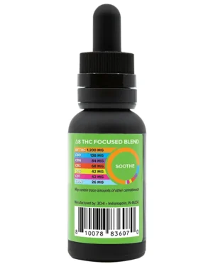 Delta 8 Focused Blends - Soothe Oil Tincture - Using a blend of 75% Δ8THC distillate, 25% of a variety of cannabinoids (CBD, CBN, CBC, CBG, CBT, CBDv), this designer Soothe oil tincture gives a more tailored effect than any individual cannabis strain ever could. This 1oz bottle comes with a metered dropper for easy, accurate dosing.