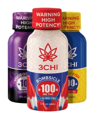 Delta 9 THC Shots - 100mg - If you’re looking for a quick uplift to your day or night, these fast-acting shots deliver reliable potency every time. Each 2oz THC shooter is packed with 100 mg of Delta 9 THC and 10 mg of CBC, delivering fast-acting effects in a compact, convenient format. Available in Bombsicle, Gummy Fish, and Voodoo Berry.