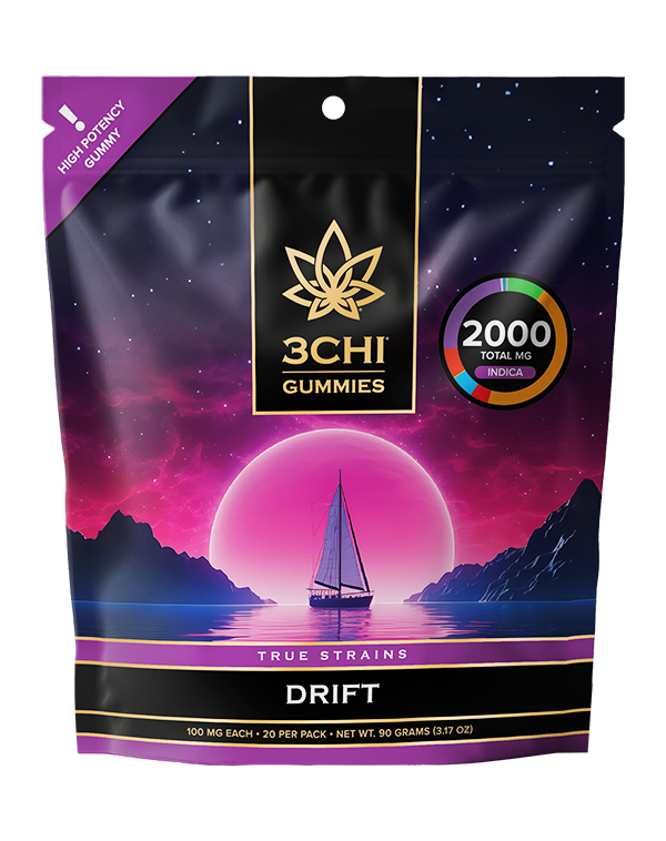 True Strains Gummies - Drift - WARNING: THIS IS A HIGH POTENCY PRODUCT Let go with Drift. These 100mg Indica gummies provide a smooth, relaxing experience that helps you glide away from the rush of the day. Ideal for evening decompression and quiet downtime, they carry you into a calm, easy state at your own pace.