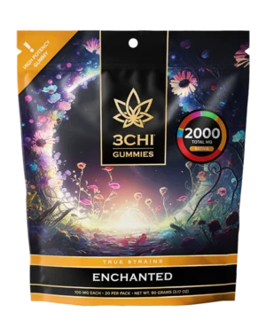 True Strains Gummies - Enchanted - WARNING: THIS IS A HIGH POTENCY PRODUCT Step into something magical with Enchanted. These 100mg Sativa gummies create a bright, uplifting experience with a smooth sense of wonder.. They're perfect for those seeking an elevated escape with a playful, energetic edge.