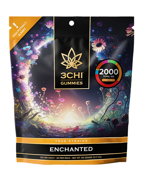 True Strains Gummies - Enchanted - WARNING: THIS IS A HIGH POTENCY PRODUCT Step into something magical with Enchanted. These 100mg Sativa gummies create a bright, uplifting experience with a smooth sense of wonder.. They're perfect for those seeking an elevated escape with a playful, energetic edge.