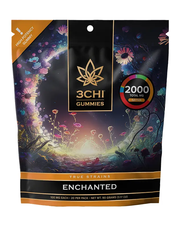 True Strains Gummies - Enchanted - WARNING: THIS IS A HIGH POTENCY PRODUCT Step into something magical with Enchanted. These 100mg Sativa gummies create a bright, uplifting experience with a smooth sense of wonder.. They're perfect for those seeking an elevated escape with a playful, energetic edge.