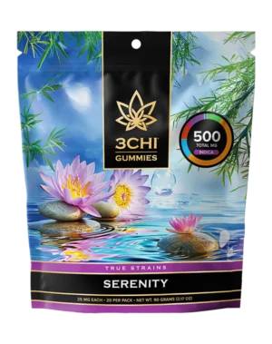 True Strains Gummies - Serenity - Ease into Serenity. These 25mg Indica gummies offer a gentle, calming experience, ideal for quiet moments and laid-back evenings. They're perfect for those with standard to moderate tolerances seeking a lighter path to peace, comfort, and soft relaxation.