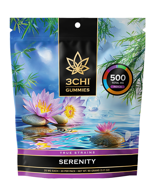 True Strains Gummies - Serenity - Ease into Serenity. These 25mg Indica gummies offer a gentle, calming experience, ideal for quiet moments and laid-back evenings. They're perfect for those with standard to moderate tolerances seeking a lighter path to peace, comfort, and soft relaxation.