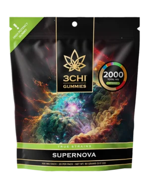 True Strains Gummies - Supernova - WARNING: THIS IS A HIGH POTENCY PRODUCT Blast into a brighter state with Supernova. These 100mg Hybrid gummies deliver an explosive lift with a smooth, balanced finish. Ideal for turning up the energy while keeping the ride enjoyable, they're made for bold moods, big moments, and cosmic-level enjoyment.