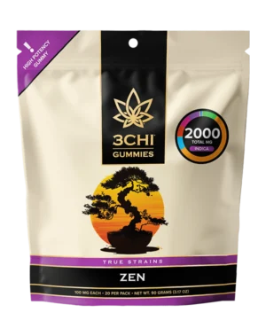 True Strains Gummies - Zen - WARNING: THIS IS A HIGH POTENCY PRODUCT Find your calm with Zen. These 100mg Indica gummies provide a centered, tranquil experience, ideal for unwinding and creating space for quiet relaxation. They're perfect for those seeking a serene escape with a deeply peaceful vibe.